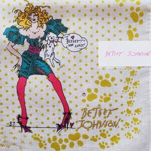 Vintage Betsey Johnson Scarf Blue Dress Babe Girl Lucy Dog Polka Dot Pop Art Y2K